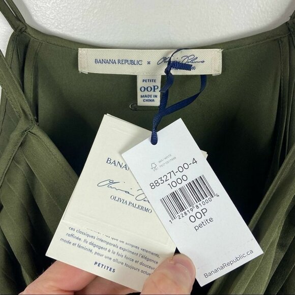 NWT Olivia Palermo Pleated Off Shoulder Satin Maxi Dress Green Size 00 Petite - Picture 6 of 12